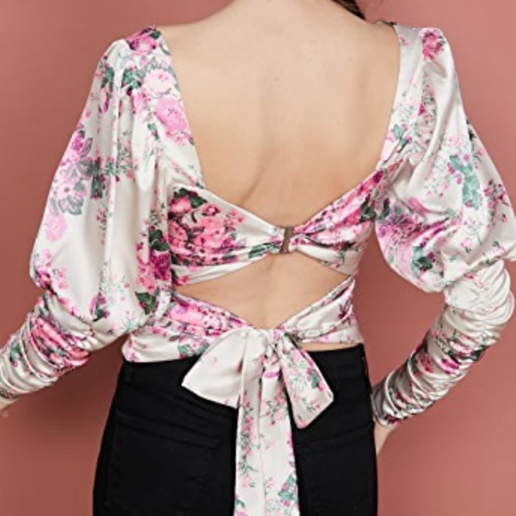 For Love And Lemons Palais Floral Crop Top in Gris Size XS - Picture 9 of 15